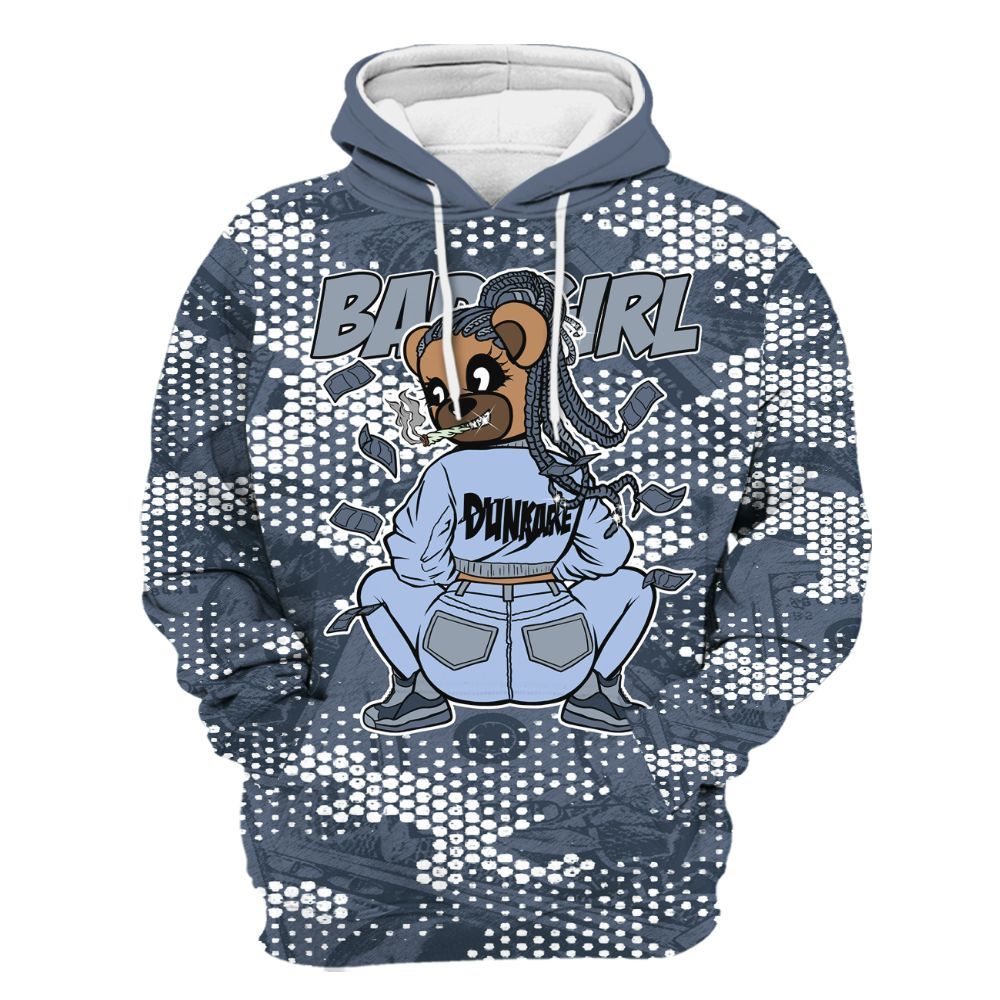 Hoodie To Match Low Diffused Blue 11s - Rebellious Girl Bear Banknotes Art All Over Print