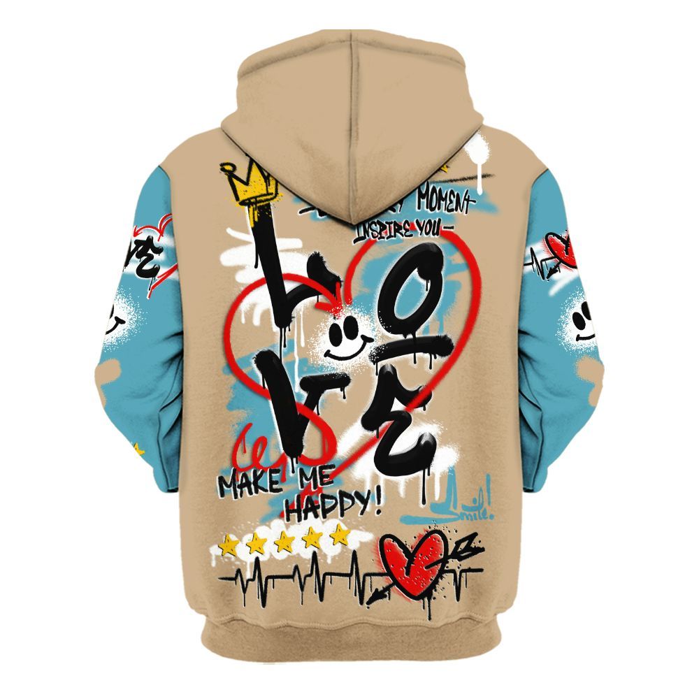 Hoodie To Match H-Town 11s - Happy Love Beats Graffiti Streetwear All Over Print