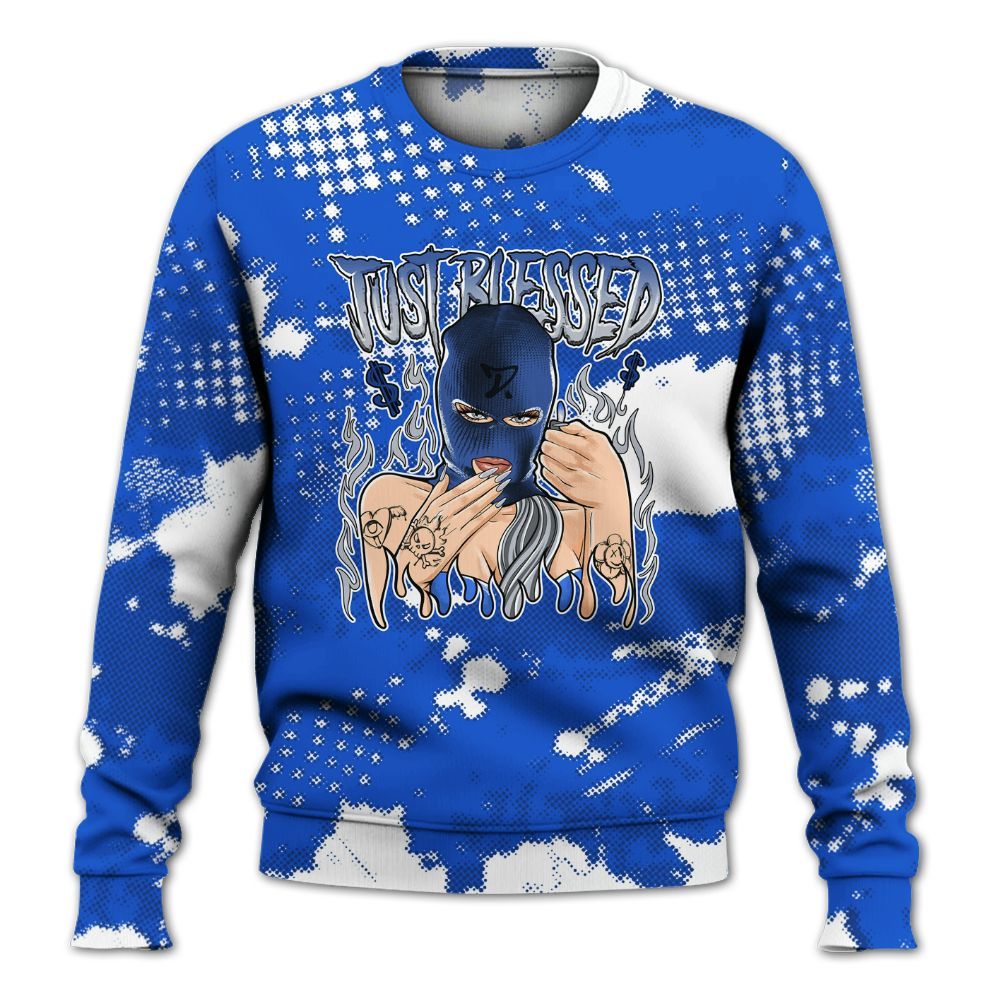 Sweatshirt To Match Air Foamposite One Royal - Blessed!! Smoke Dot All Over Print