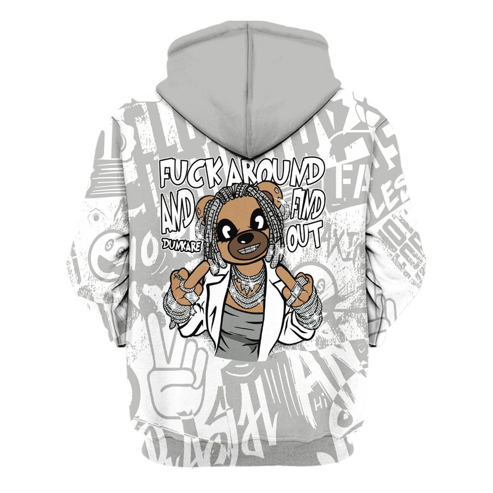 Hoodie To Match Paris Cement Grey 4s - F#ck Around Bear Bear Monogram Graffiti All Over Print