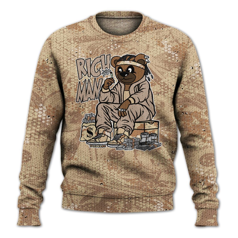 Knitted Sweater To Match Desert Camo 3s - Rich Man Bear Banknotes Art
