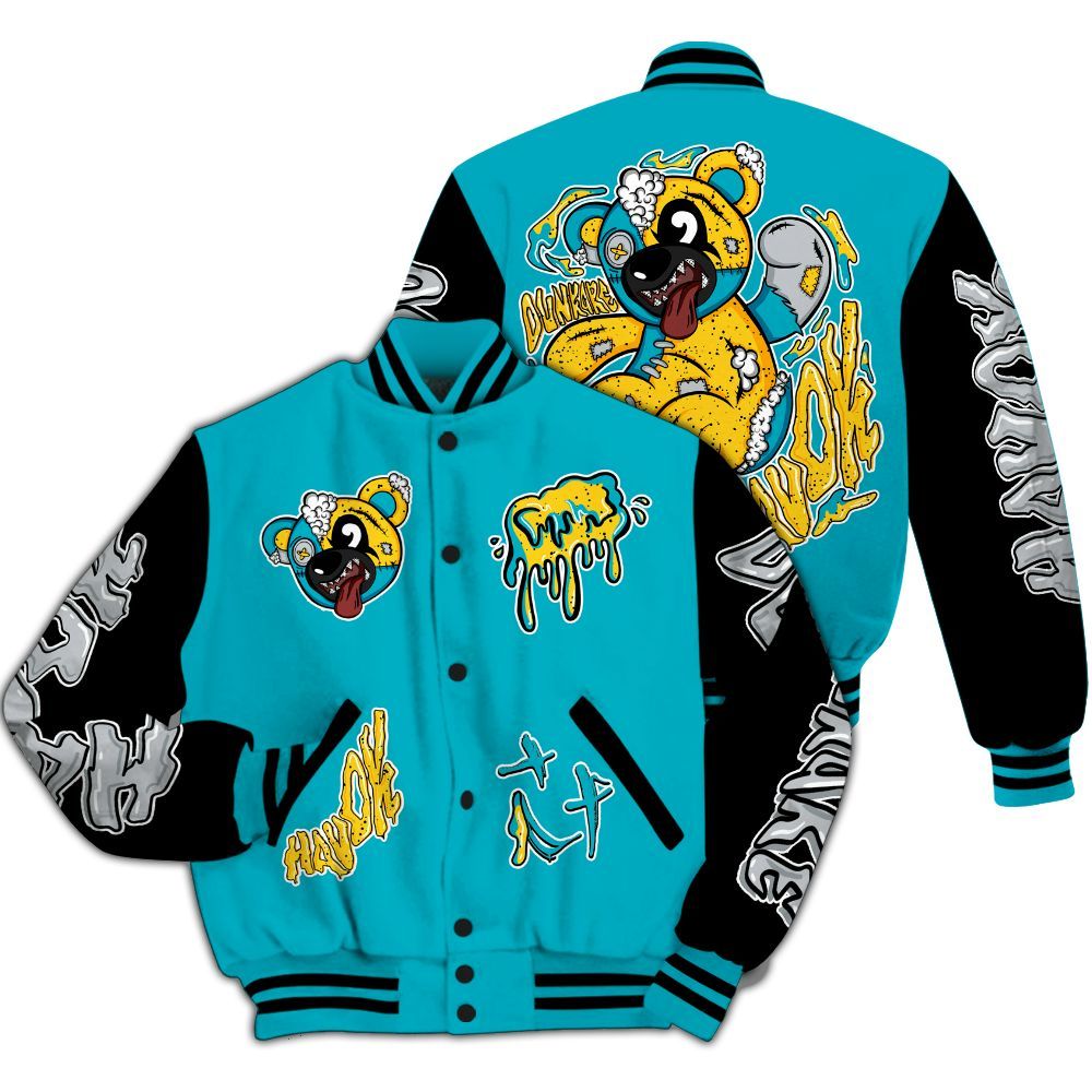 Varsity Jacket To Match Retro Aqua 5s - Havok Bear All Over Print