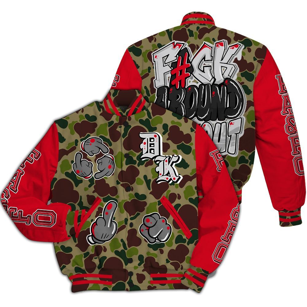 Varsity Jacket To Match Air Max 90 Duck Camo Red - F Around Find Out Graphic All Over Print