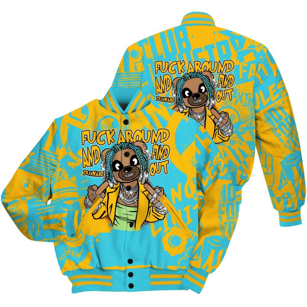 Varsity Jacket To Match SB Dunk Di'Orr Greenwood Shirt - F#ck Around Bear Bear Monogram Graffiti All Over Print