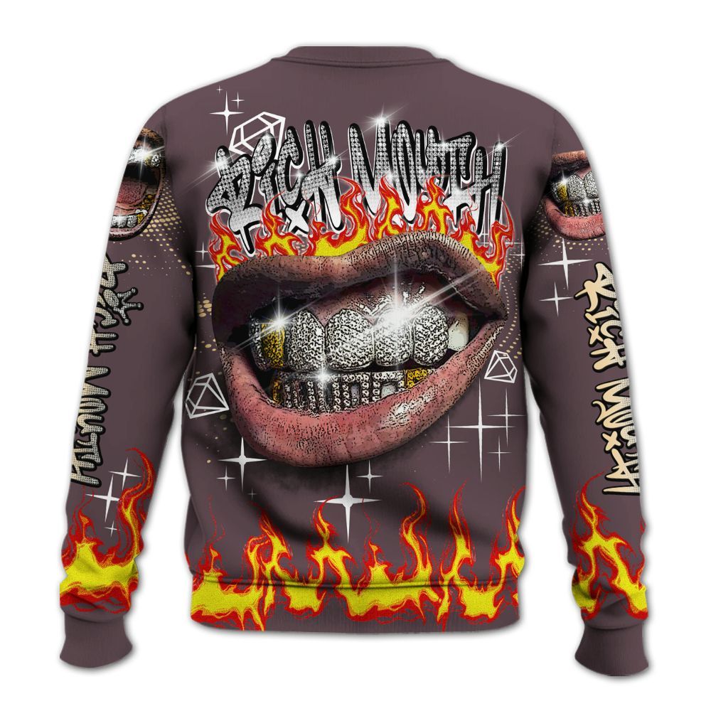 Sweatshirt To Match AMM Black 3s - Rich Mouth Fire Rap Retro 90s All Over Print