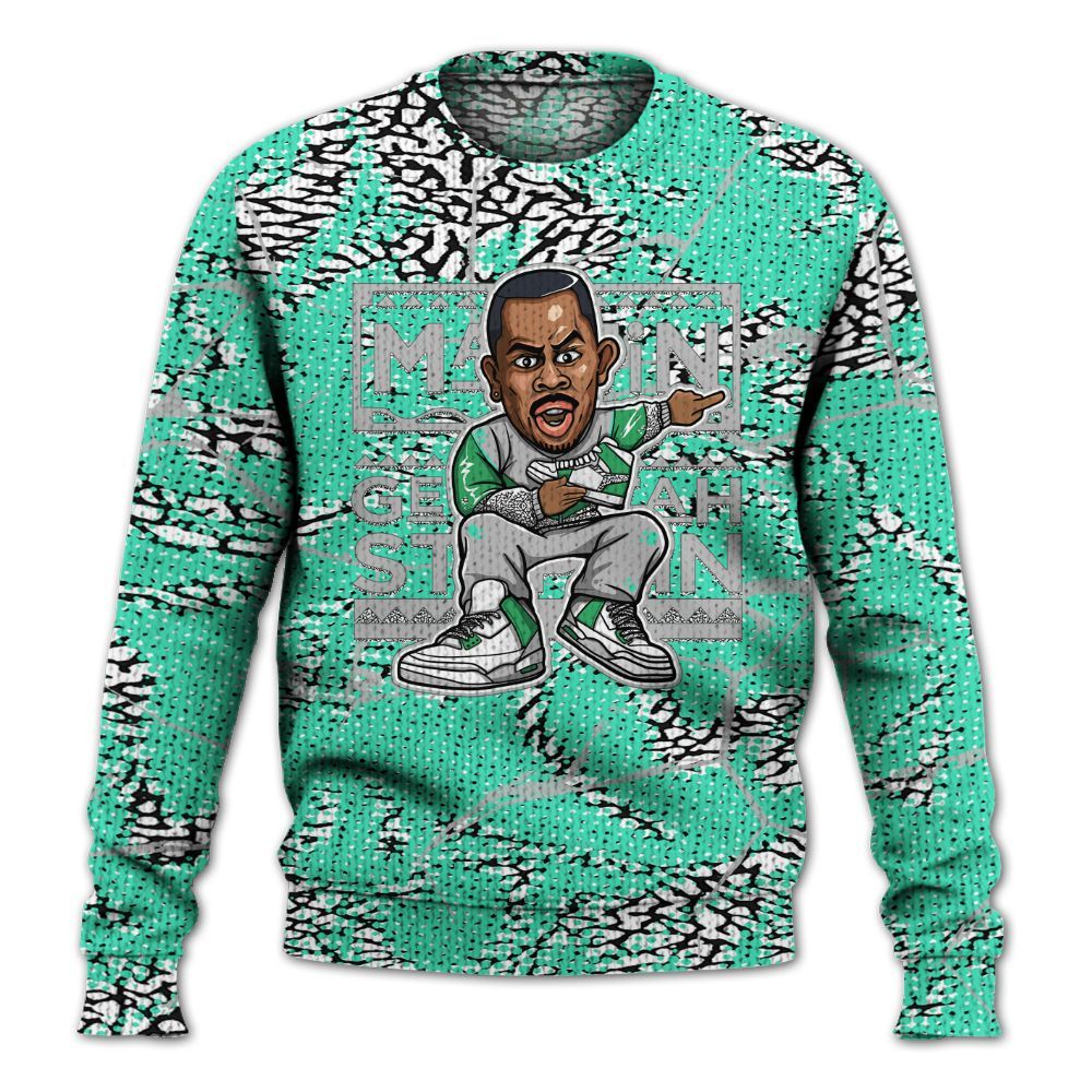 Knitted Sweater To Match Black Green Glow 3s - Get Tag Sneakers Steppin' Graphic Crack