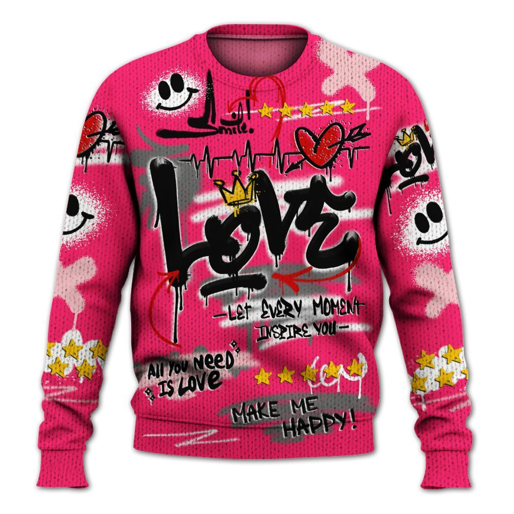Sweater To Match A'One Hyper Pink Shirt, Happy Love Beats Graffiti Streetwear Graphic