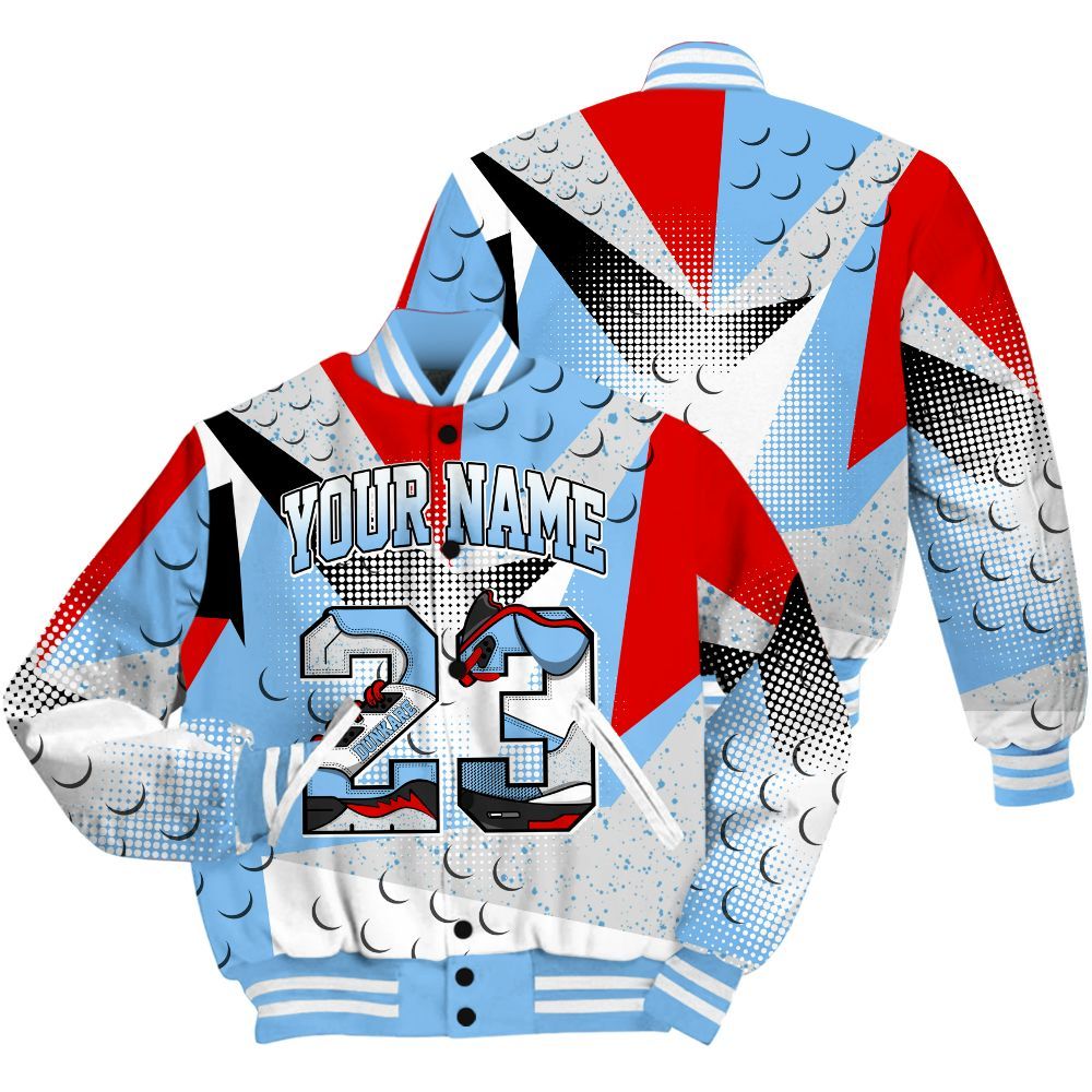 Varsity Jacket To Match University Blue 5s Shirt, Poly Custom Name Number 23 5s All Over Print