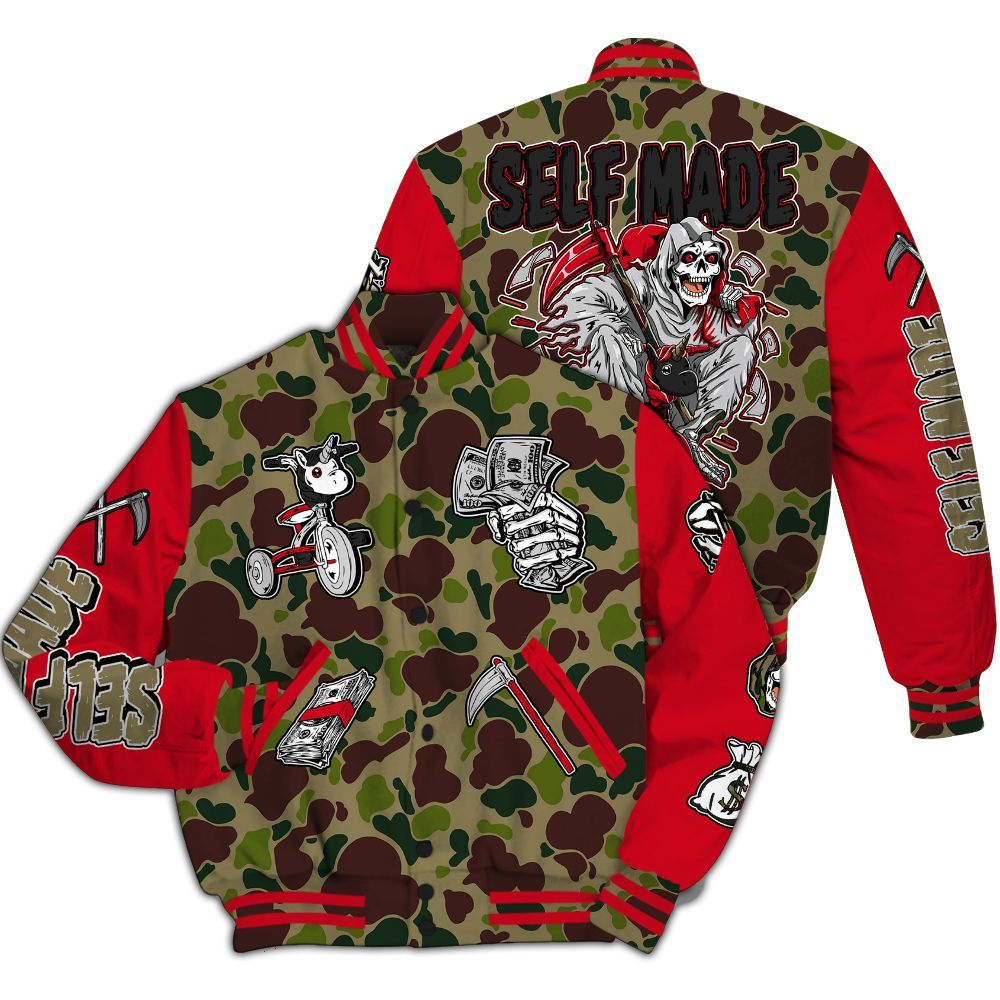 Varsity Jacket To Match Air Max 90 Duck Camo Red - Self Make Skeleton All Over Print