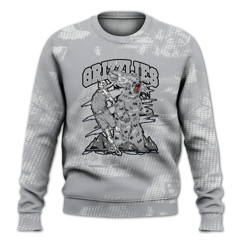 Sweatshirt To Match Low OG Wolf Grey 1s - Grizzly Bear Skeleton Brown Sugar All Over Print