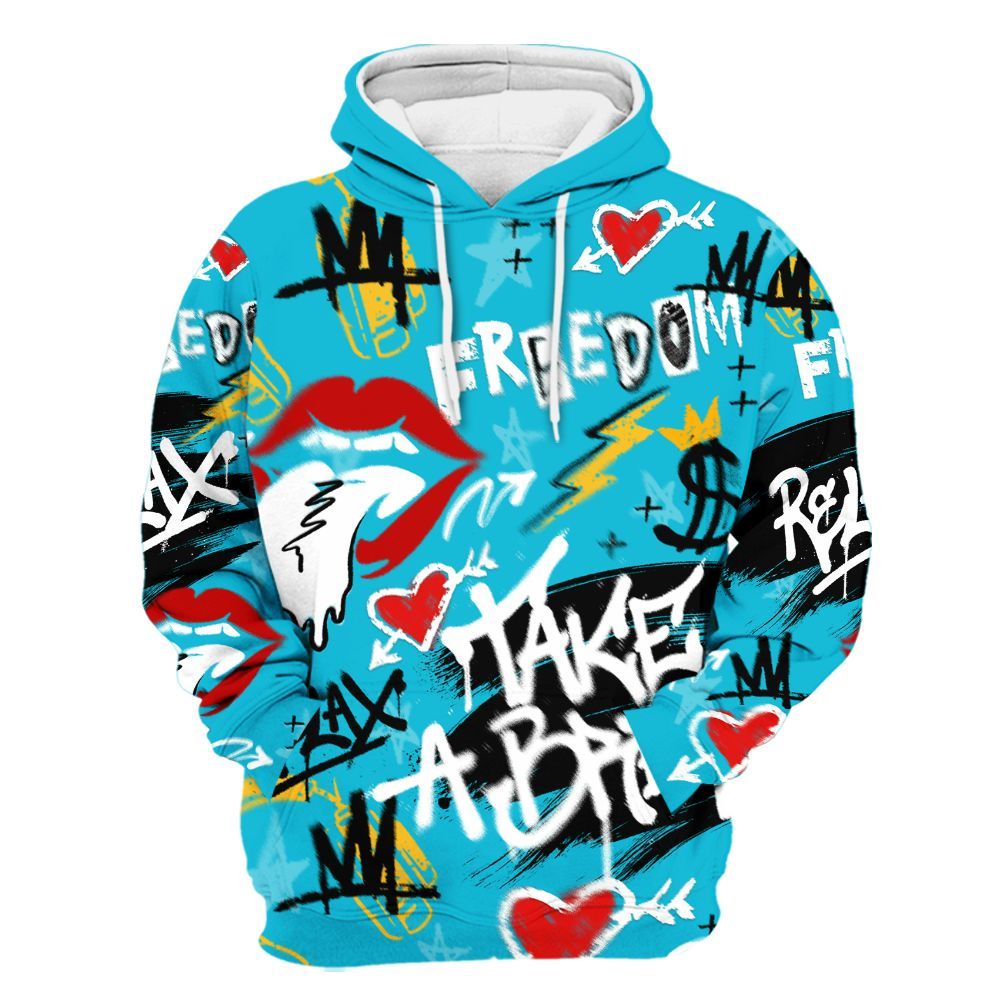Hoodie To Match Retro Aqua 5s - Take Break Freedom Graffiti Streetwear All Over Print