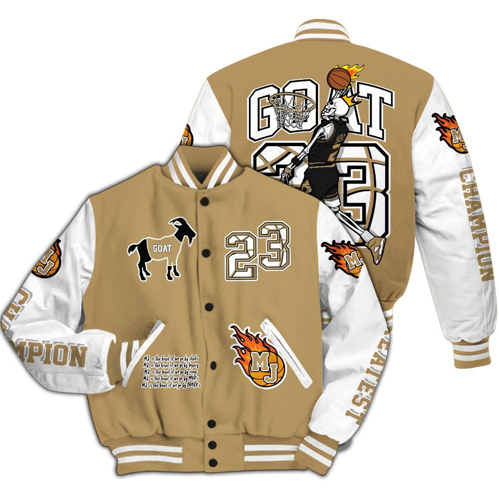 Varsity Jacket To Match High OG Black Metallic Gold 1s - 23 G.0.A.T Jump Up Basketball All Over Print
