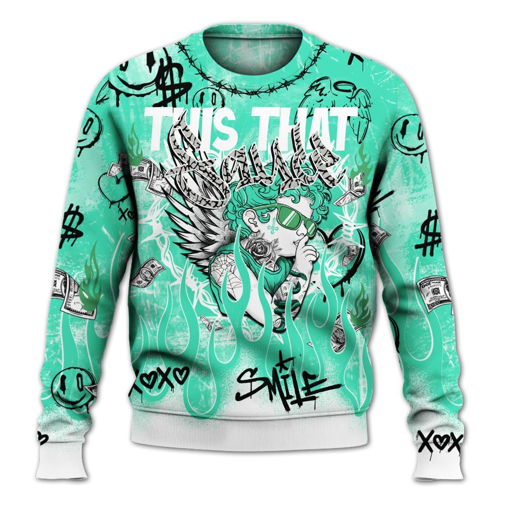 Sweatshirt To Match Black Green Glow 3s - This That Sauce Angel Green Glow 3s All Over Print