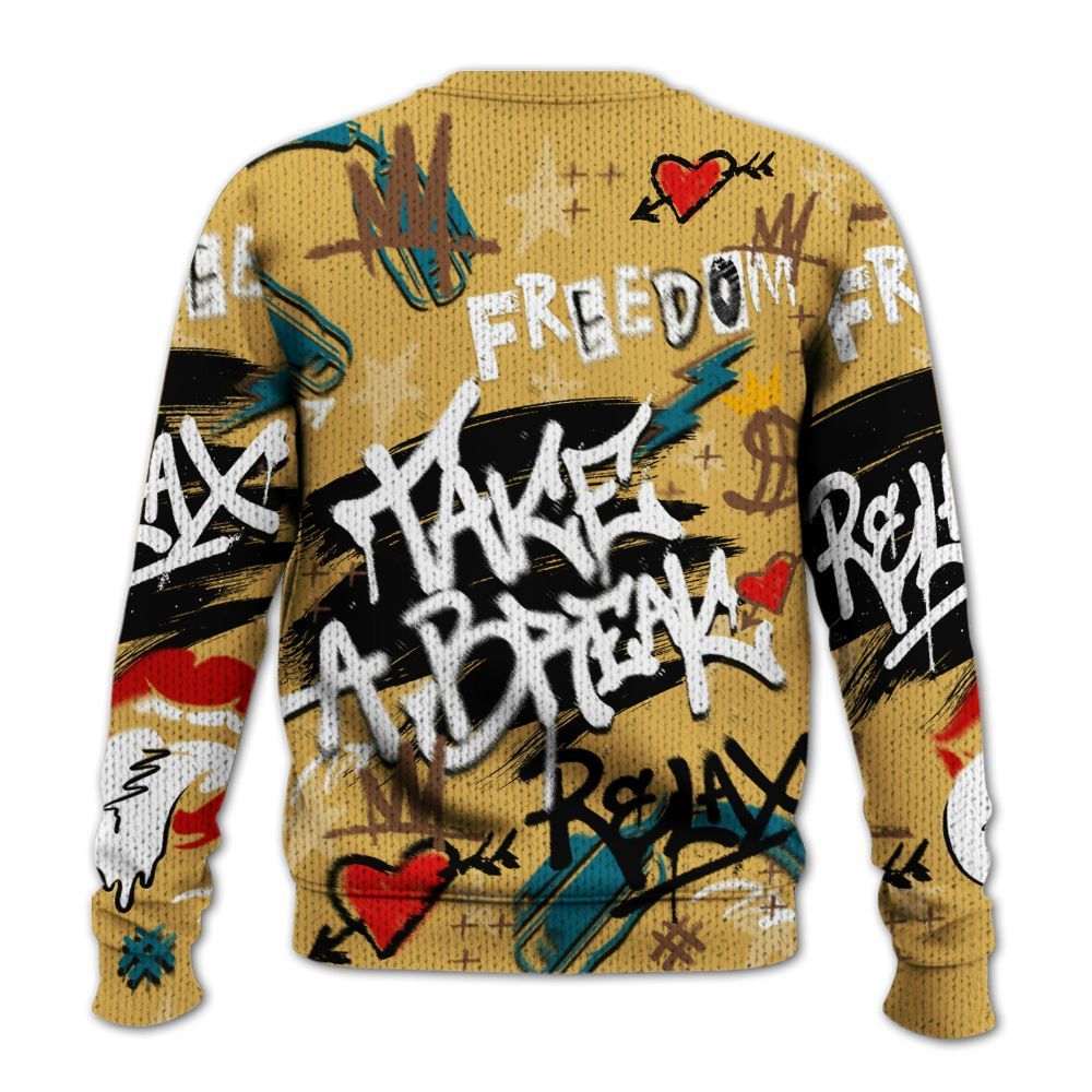 Knitted Sweater To Match Retro Cacao Wow 4s - Take Break Freedom Graffiti Streetwear