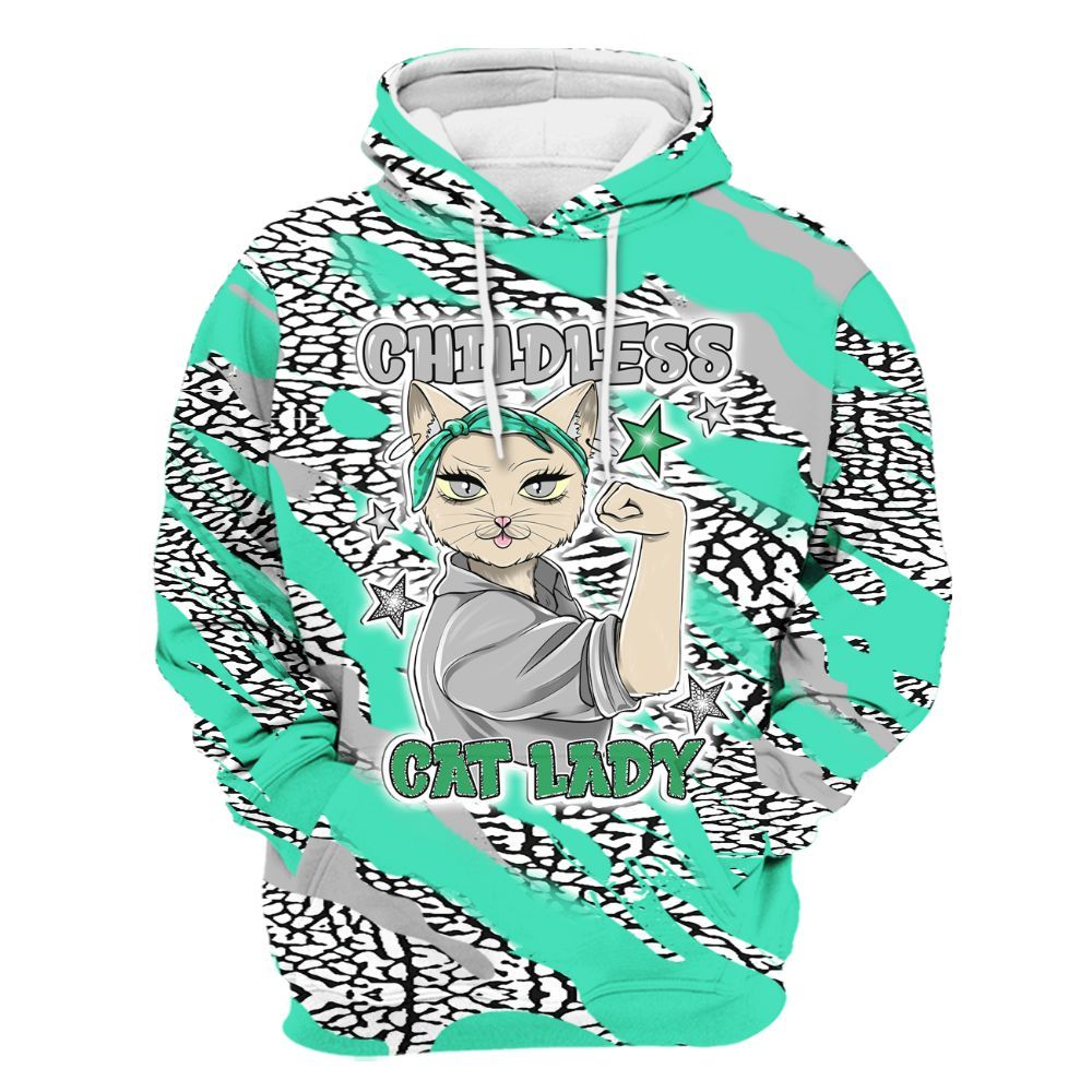 Hoodie To Match Black Green Glow 3s - Childless Kat Lady All Over Print