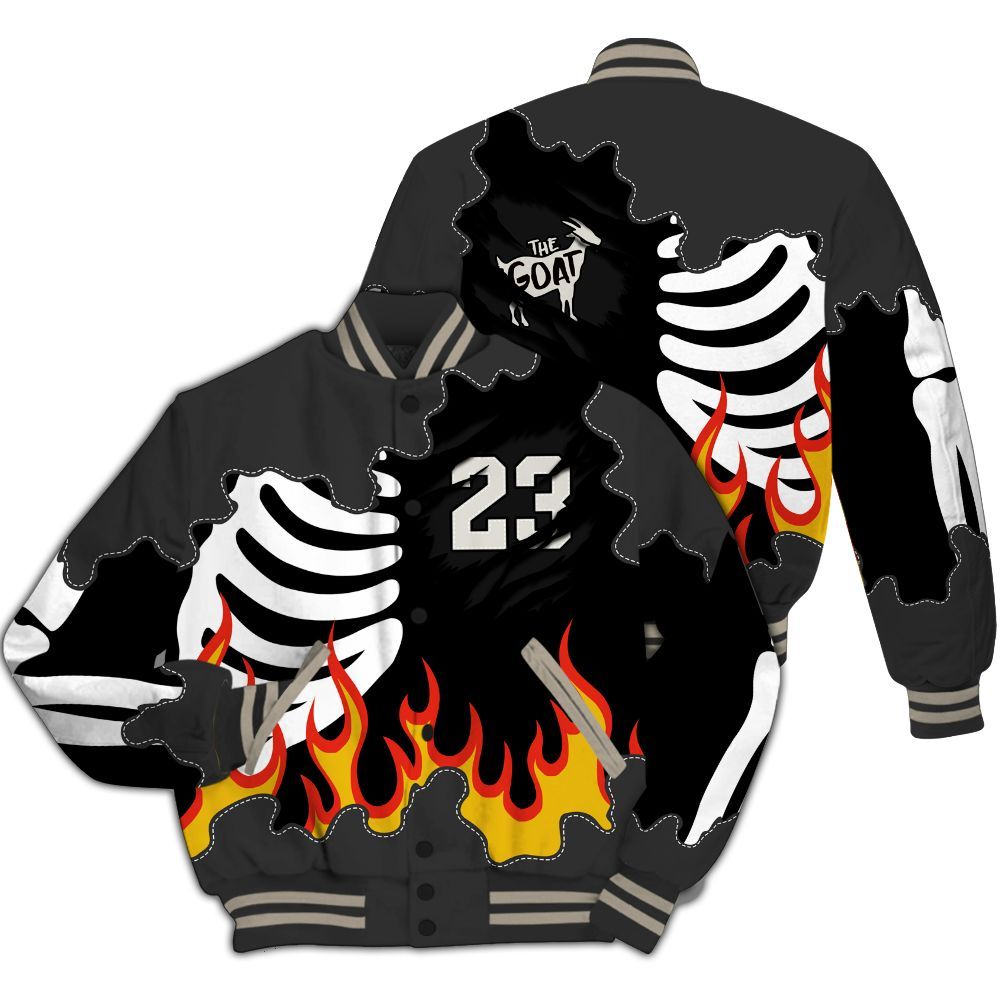 Varsity Jacket To Match RM Light Bone 4s - Burning Skeleton 23 G.O.A.T All Over Print