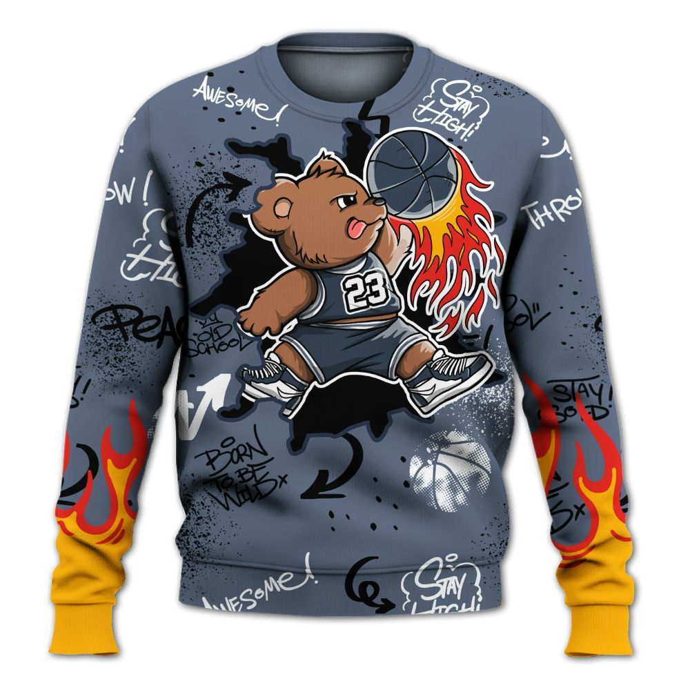 Sweatshirt To Match Low Diffused Blue 11s - Number 23 Basketball Bear Custom Name All Over Print