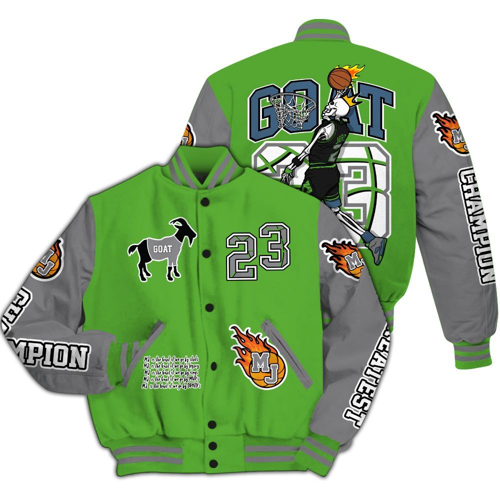 Varsity Jacket To Match Retro Green Bean 5s - 23 G.0.A.T Jump Up Basketball All Over Print