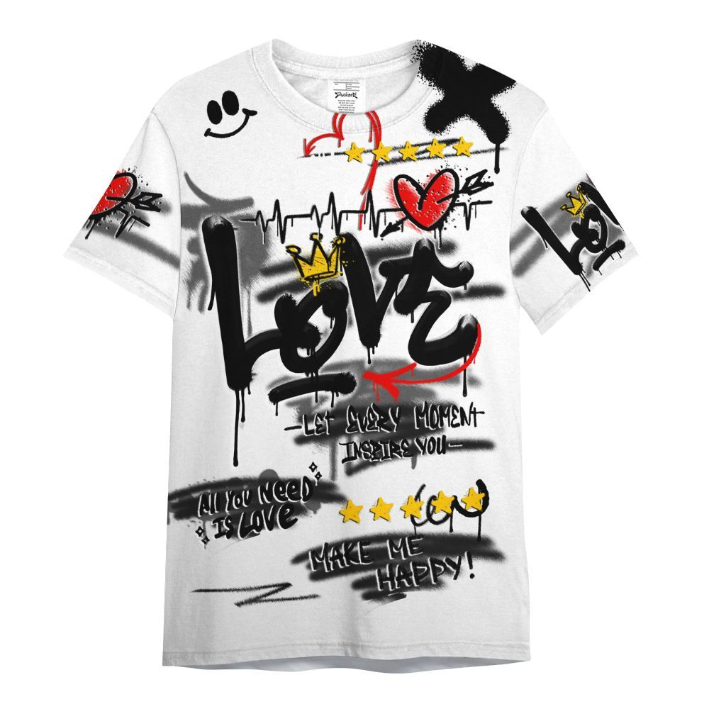 Shirt To Match Low Black Pack 14s - Happy Love Beats Graffiti Streetwear All Over Print