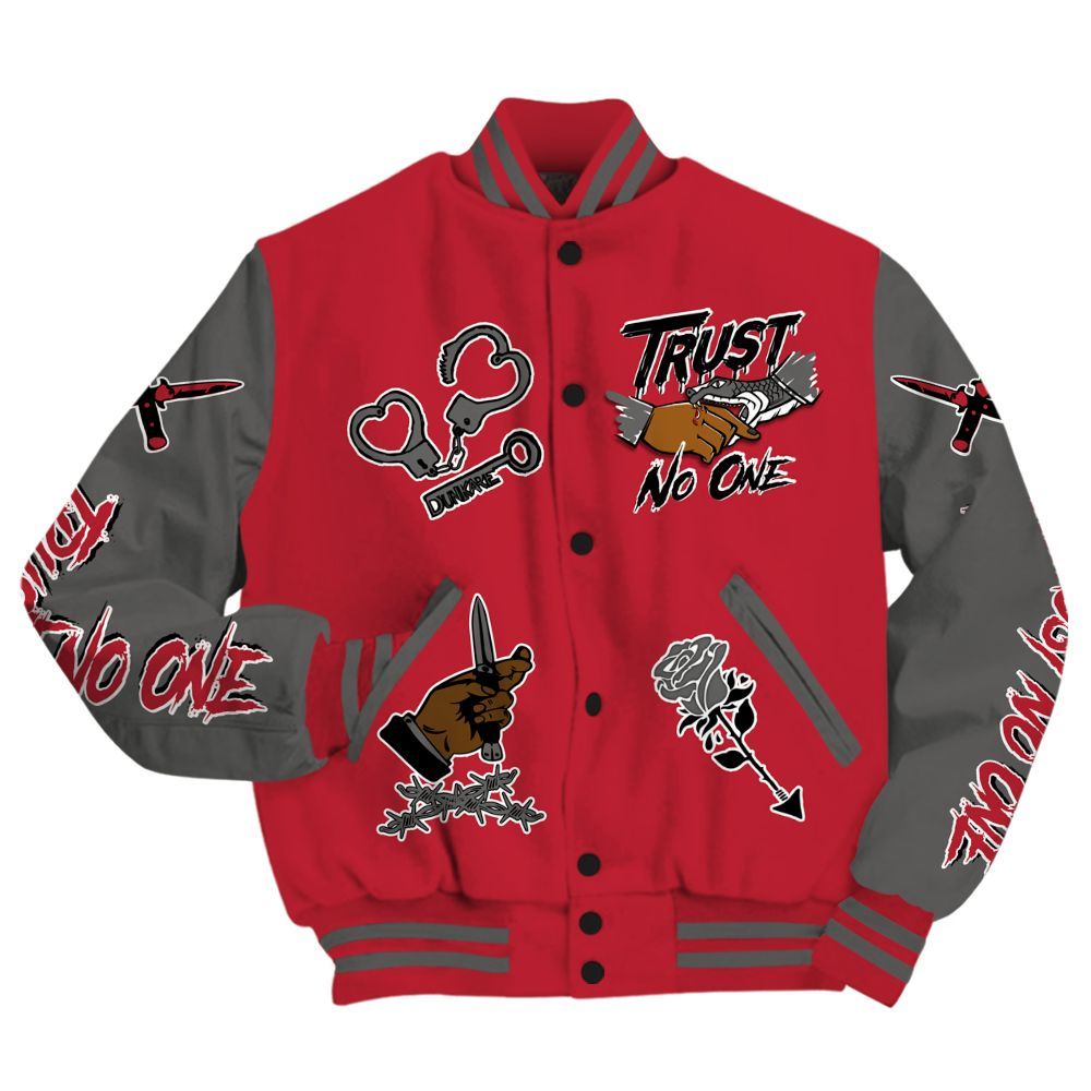 Varsity Jacket To Match Red Flint 13s - Trust No One Dripping All Over Print