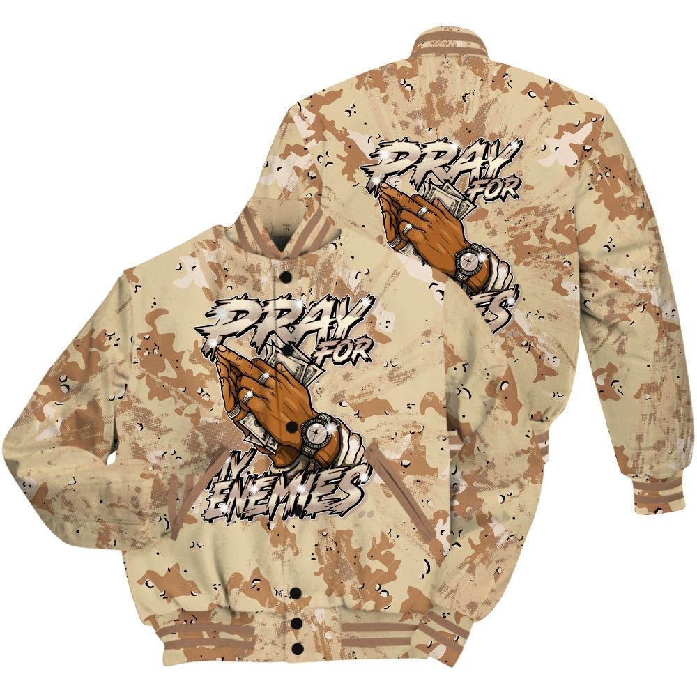 Varsity Jacket To Match Desert Camo 3s Shirt - Prayed For Enemies Graphic Luxury All Over Print