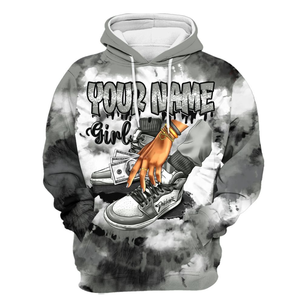 Hoodie To Match Paris Cement Grey 4s Varsity Jacket, Custom Name SNEAKER Girl Money Drip Tie Dye All Over Print
