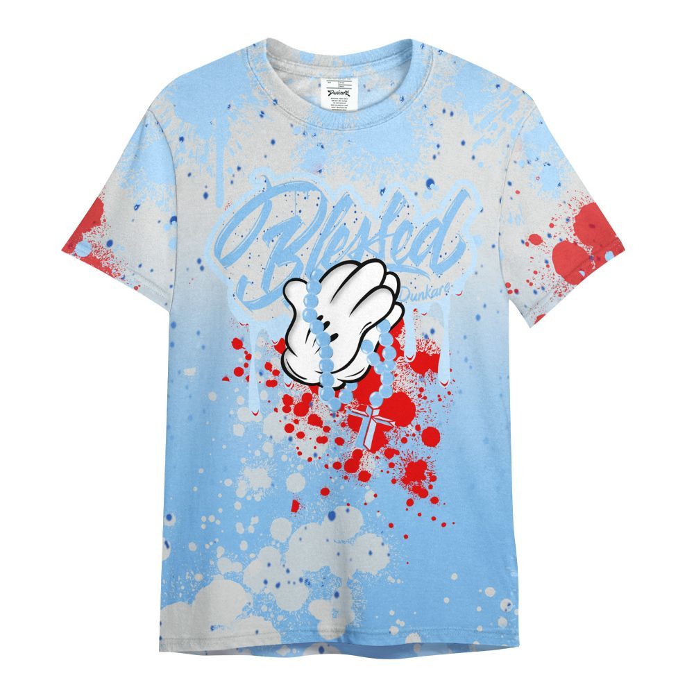 Shirt To Match University Blue 5s - God Blessed Ink Drip All Over Print
