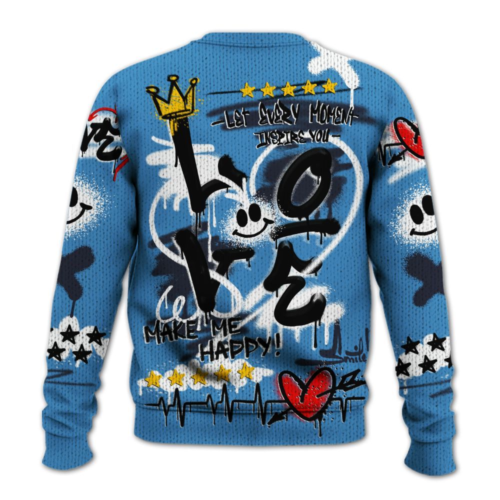 Knitted Sweater To Match Low OG Obsidian 1s - Happy Love Beats Graffiti Streetwear