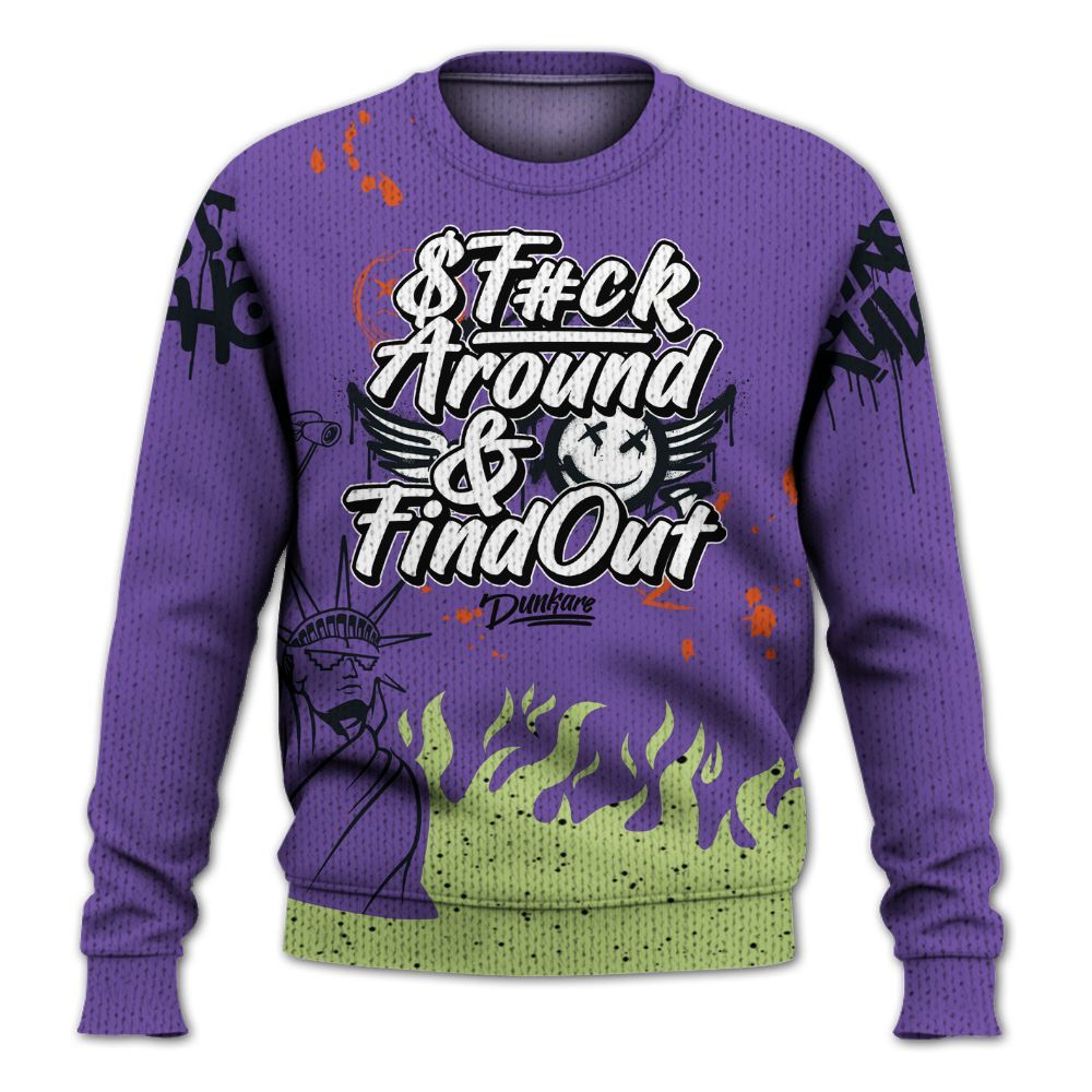 Knitted Sweater To Match Canyon Purple 4s - Graphic Fck Around Find Out