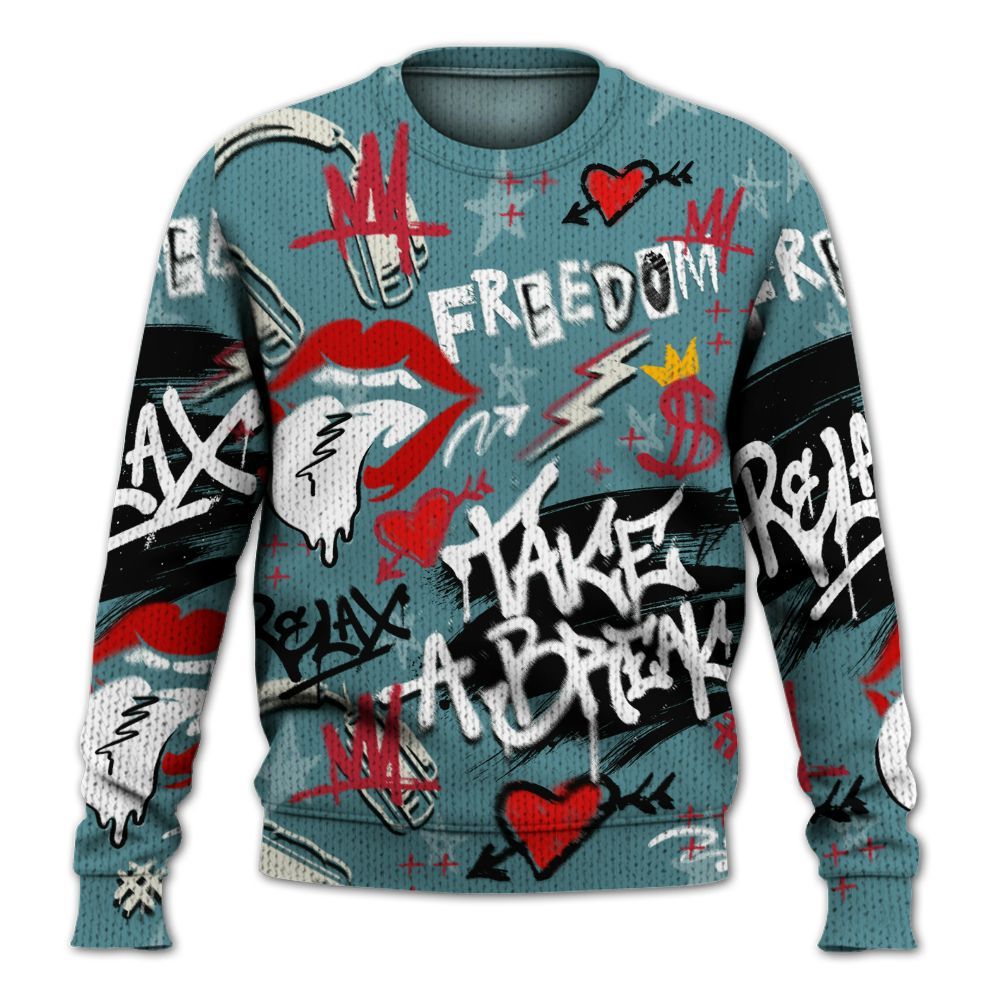 Knitted Sweater To Match Dunk Low Denim Turquoise Royal - Take Break Freedom Graffiti Streetwear