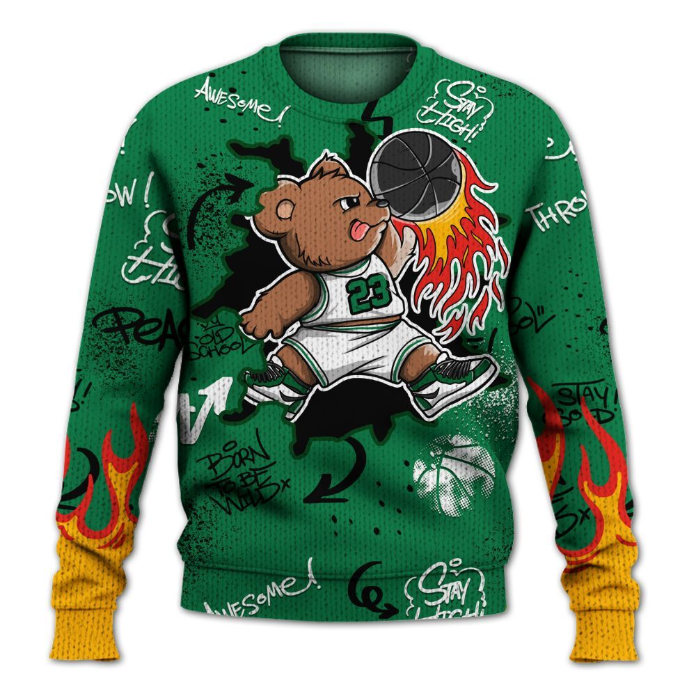 Knitted Sweater To Match Pine Green 13s - Number 23 Basketball Bear Custom Name