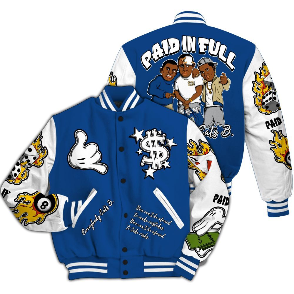 Varsity Jacket To Match Air Ship Royal Blue - Everybody Paid In Full Graphic All Over Print