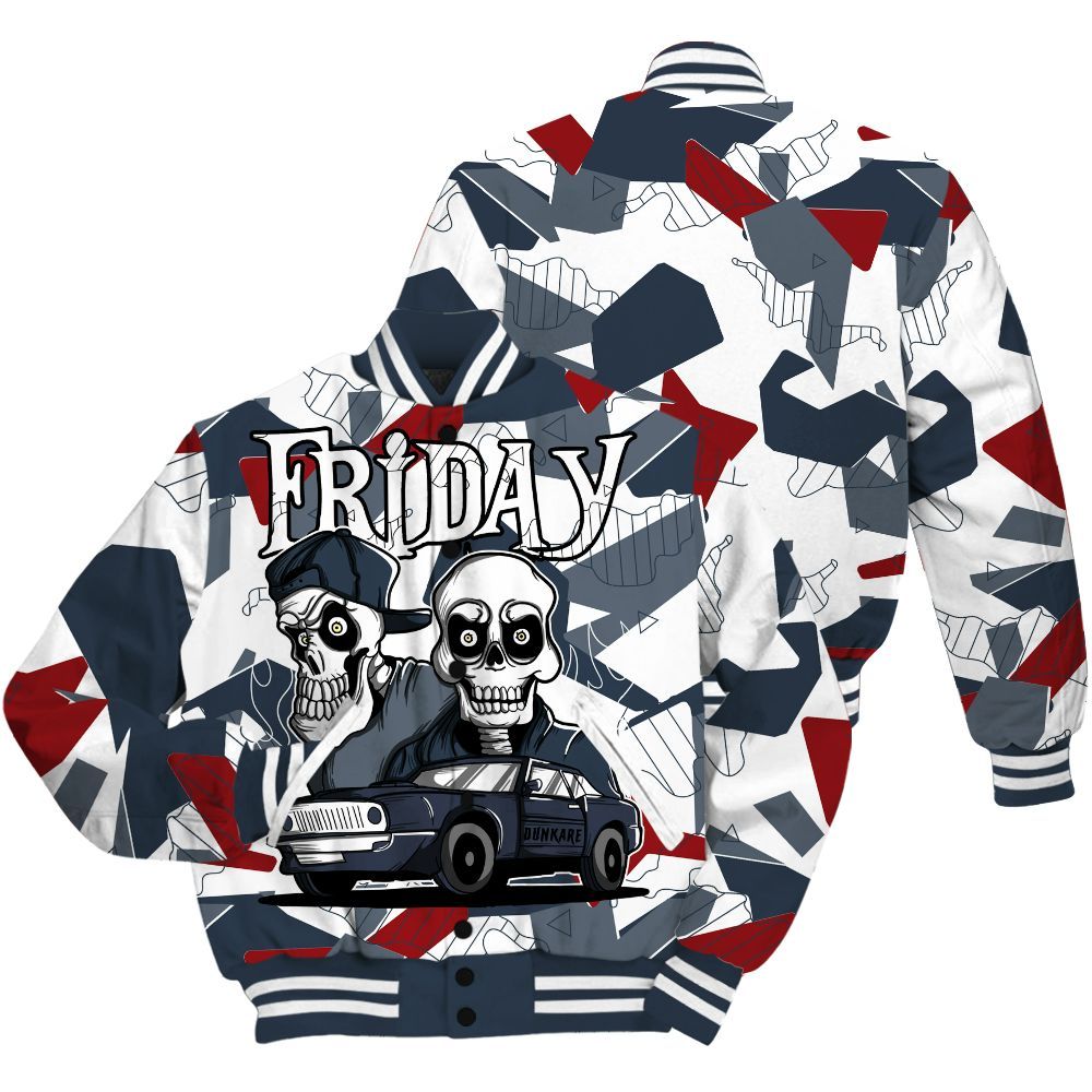 Varsity Jacket To Match Navy Blue 2024 6s - Friday Funny Retro All Over Print