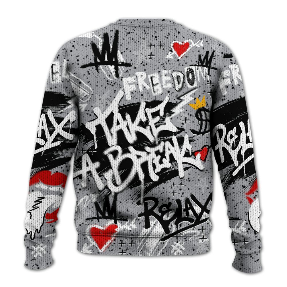 Knitted Sweater To Match White Cement 4s - Take Break Freedom Graffiti Streetwear
