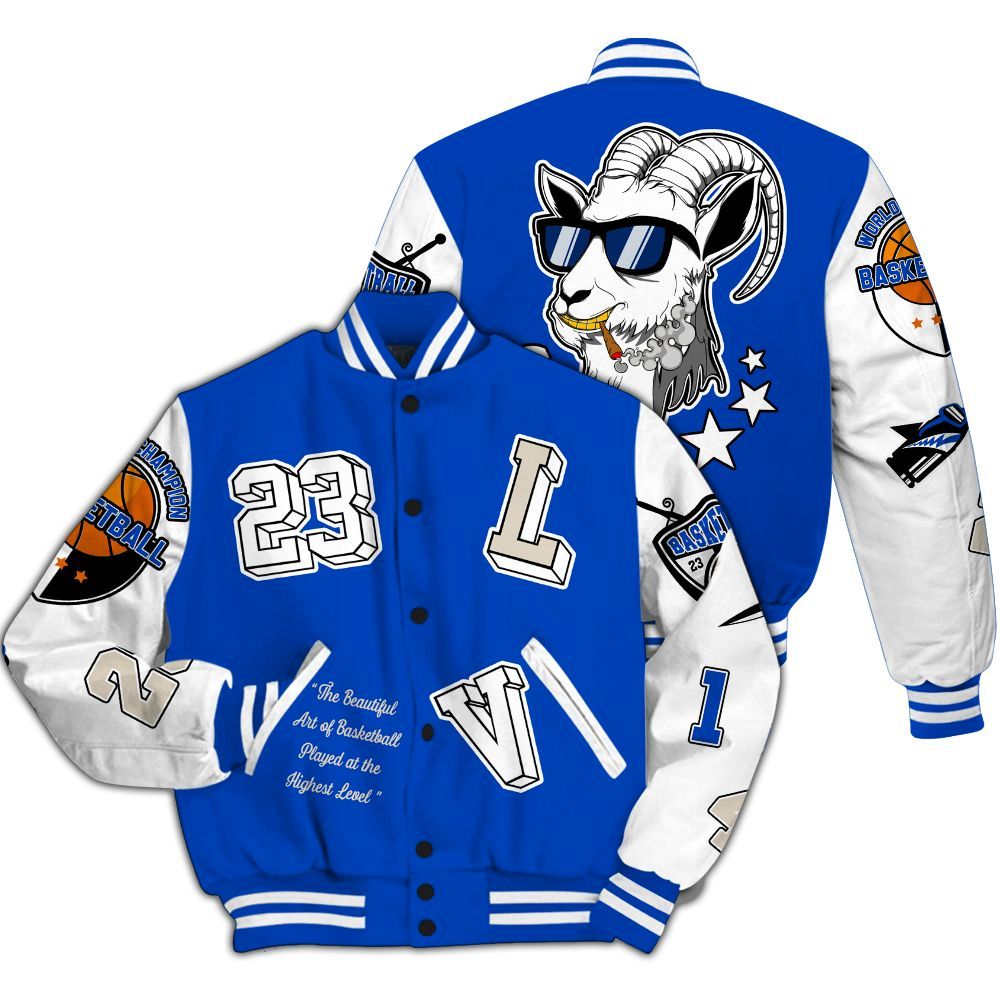 Varsity Jacket To Match Low Game Royal 1s - The GOAT Got Em Retro Graphic All Over Print