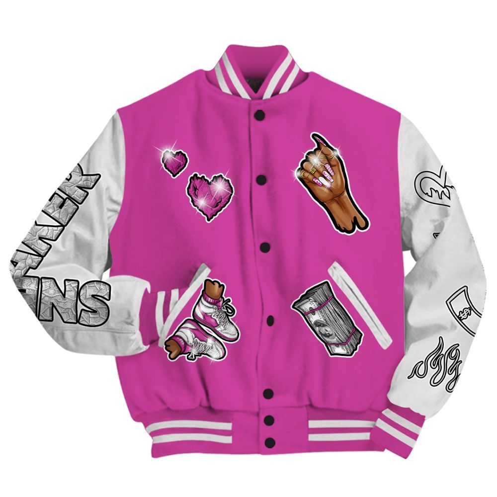 Varsity Jacket To Match Dunk Low Active Fuchsia - Sneakerz Girlz All Over Print