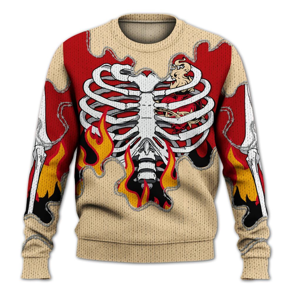 Knitted Sweater To Match Dunk Low Strawberry Waffle - Skeleton Heart On Fire