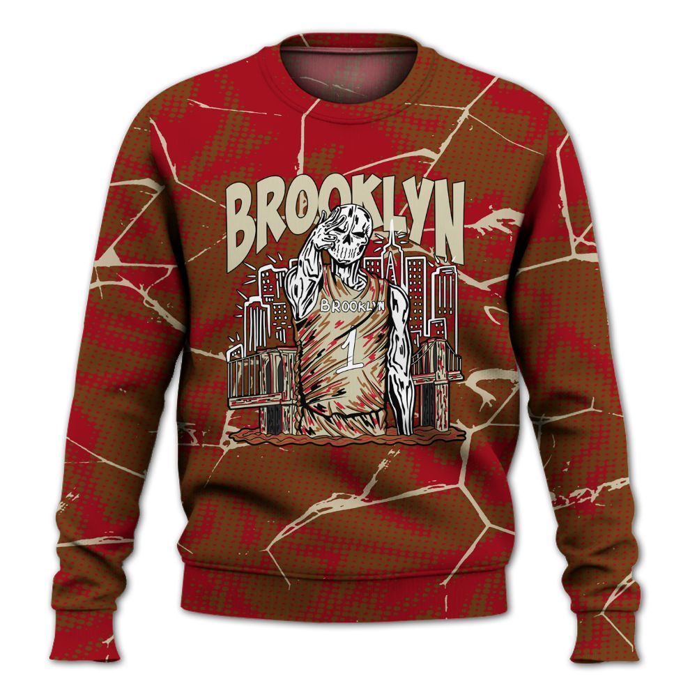Sweatshirt To Match Archaeo Brown 5s - Brooklyn's Skeleton Crack All Over Print