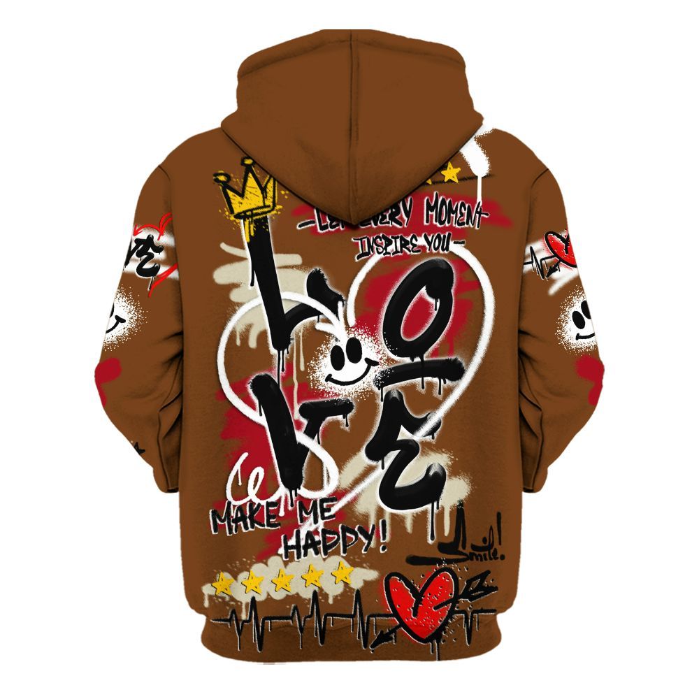 Hoodie To Match Archaeo Brown 5s - Happy Love Beats Graffiti Streetwear All Over Print