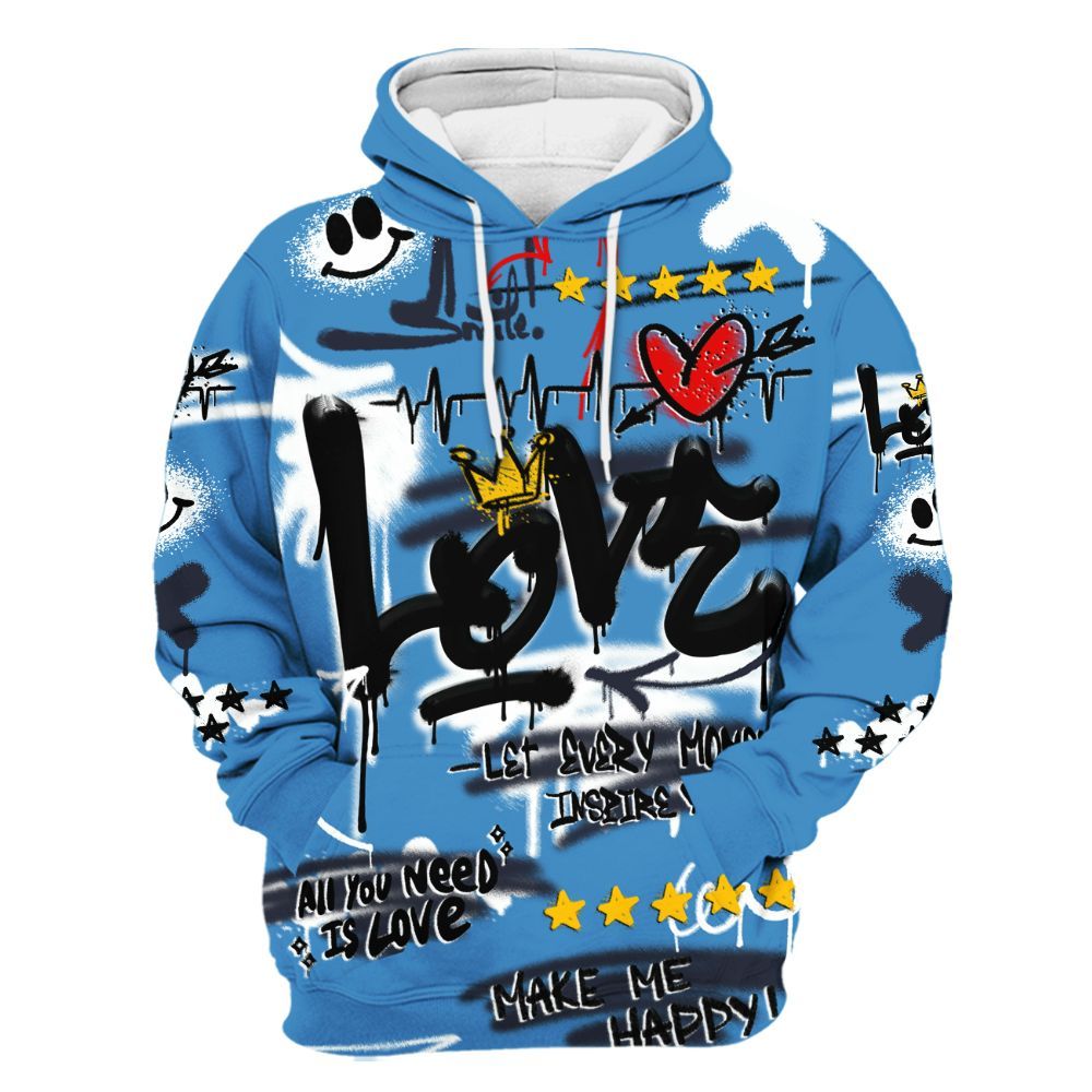 Hoodie To Match Low OG Obsidian 1s - Happy Love Beats Graffiti Streetwear All Over Print