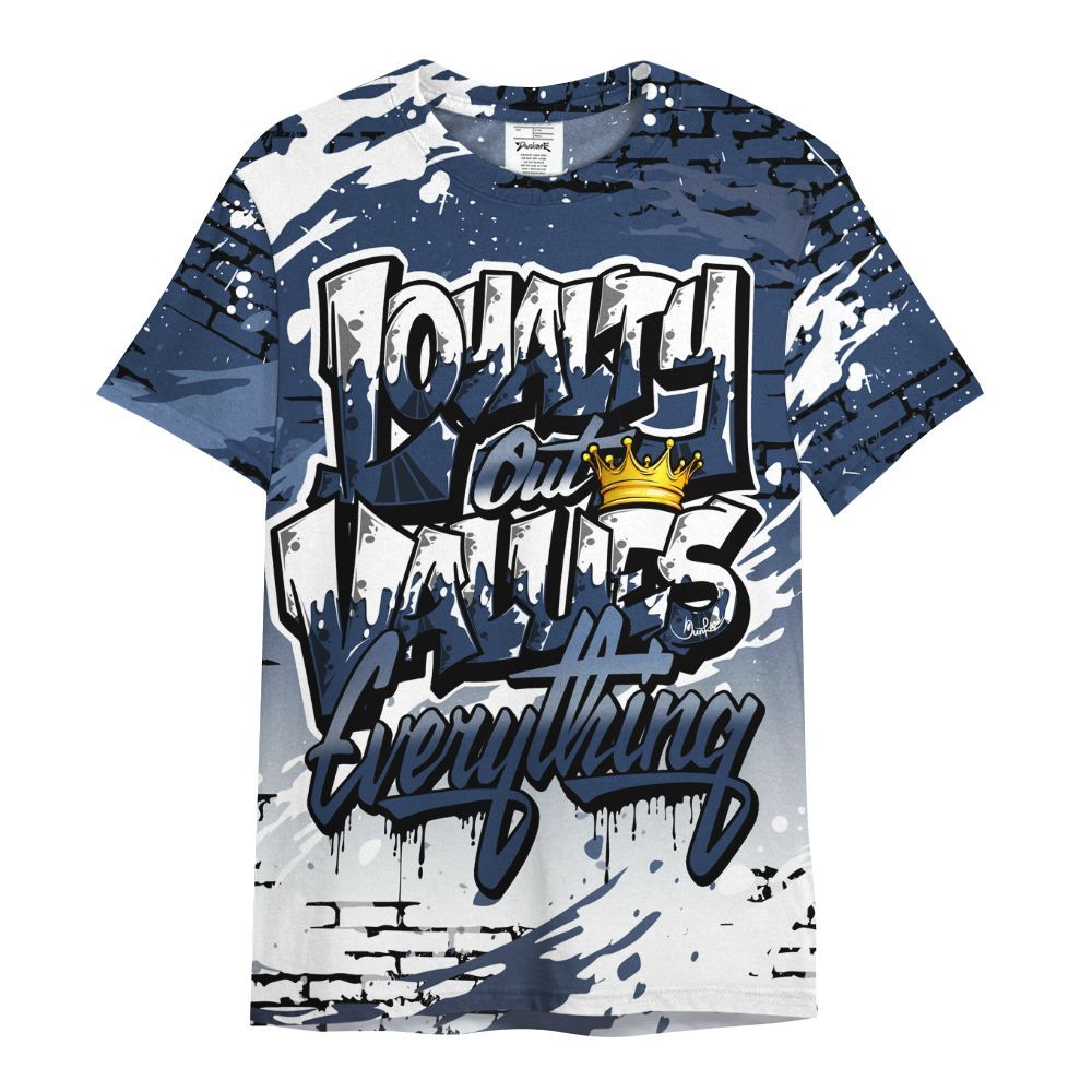 Shirt To Match Low 85 Metallic Blue 1s - Values Of Loyalty Drip All Over Print