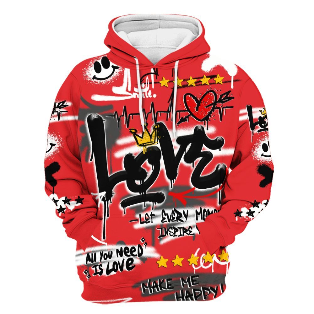 Hoodie To Match Chile Red 9s - Happy Love Beats Graffiti Streetwear All Over Print