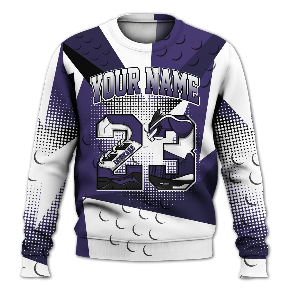 Sweatshirt To Match Retro Court Purple 13s - Poly Custom Name Number 23 5s All Over Print
