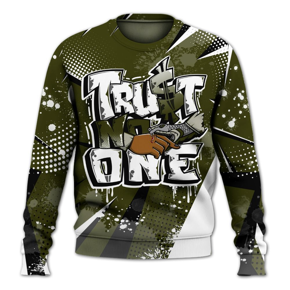 Dunkare Dunk Low Pale Ivory Cargo Khaki Shirt, Poly Trust No One Dripping All Over Print Unisex Sweatshirt