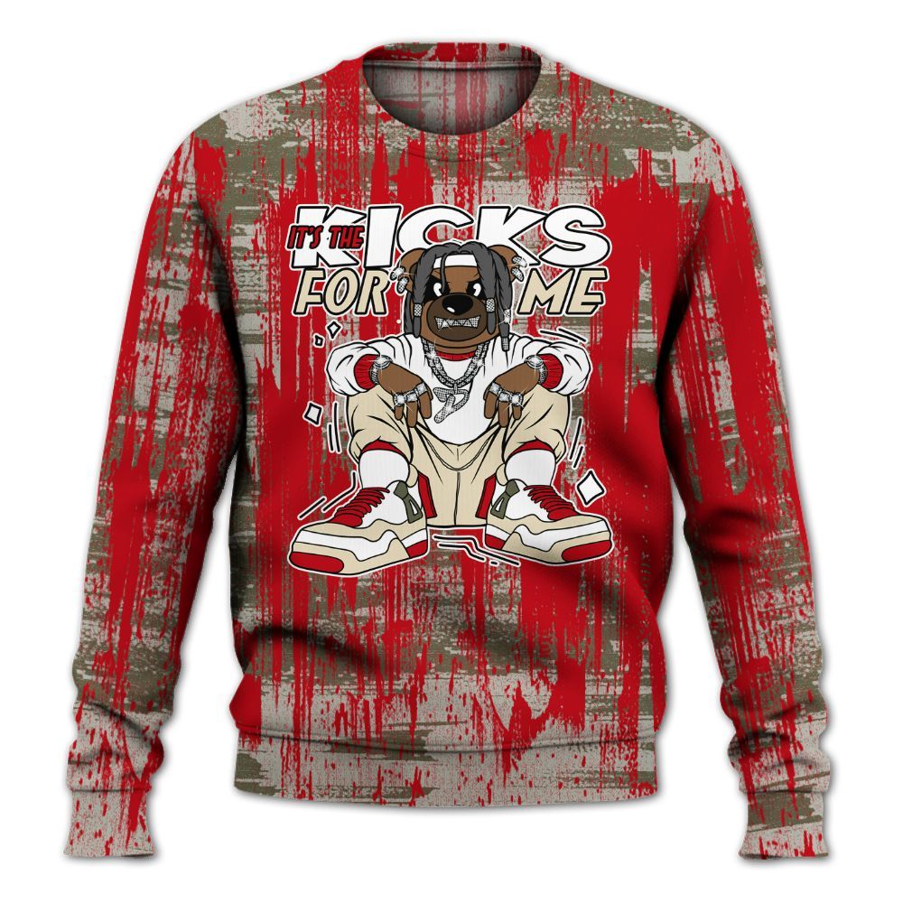 Sweatshirt To Match Low OG Medium Olive 1s - Sneakers Bear Glitch Art All Over Print