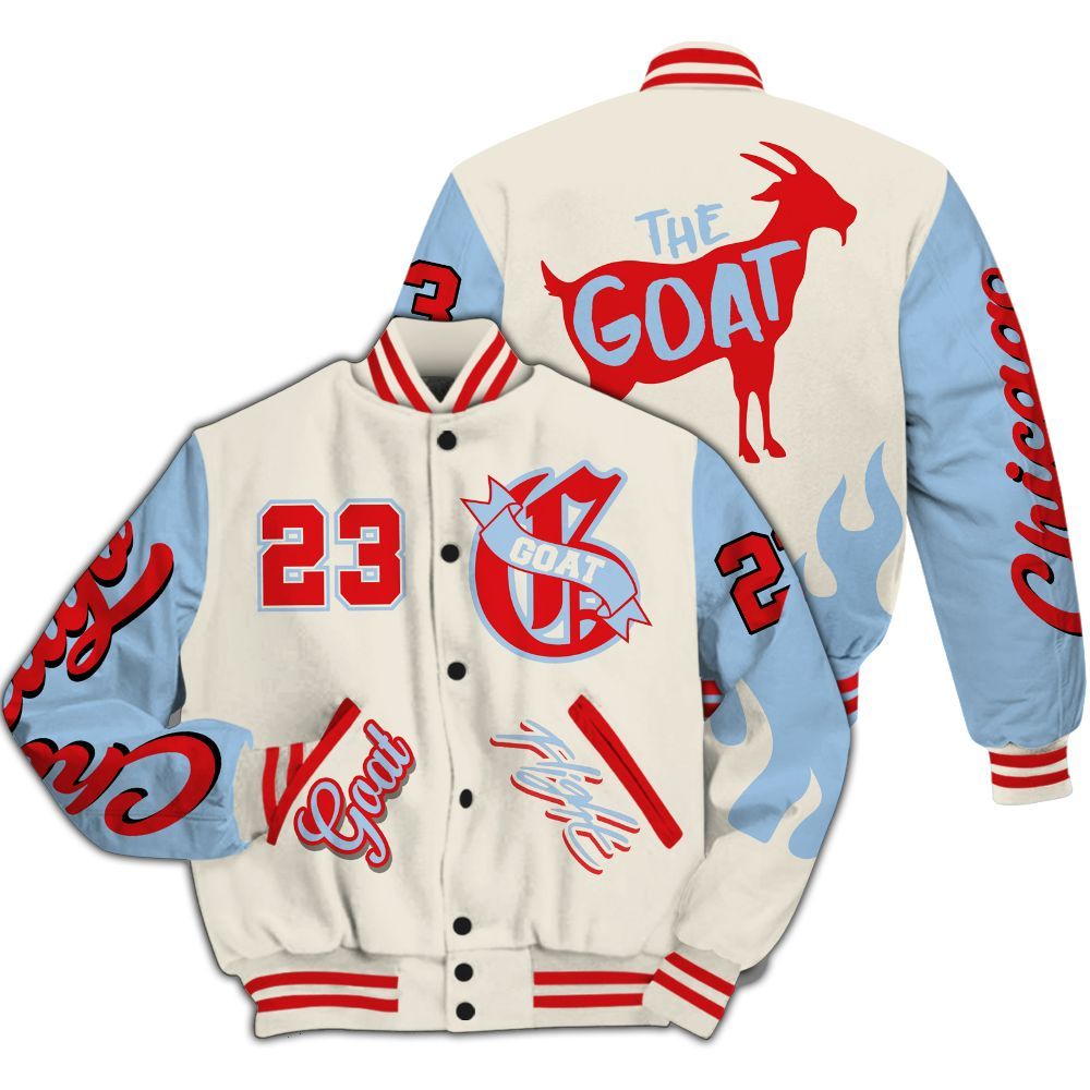 Varsity Jacket To Match Retro High OG Pale Ivory Psychic Blue 1s - The G.O.A.T Streetwear All Over Print