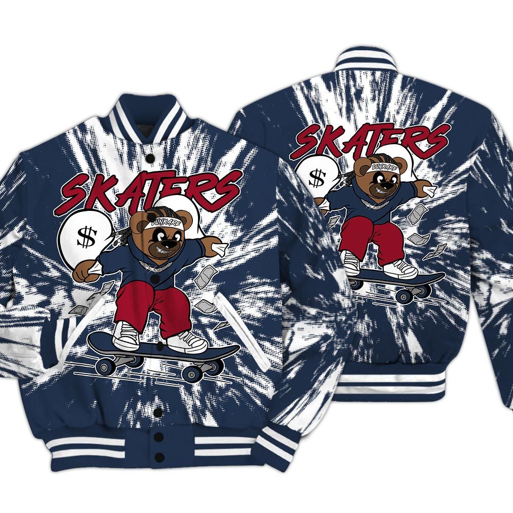 Varsity Jacket To Match Navy Blue 2024 6s - Skaters Bear Luxury Varsity Jacket Unisex