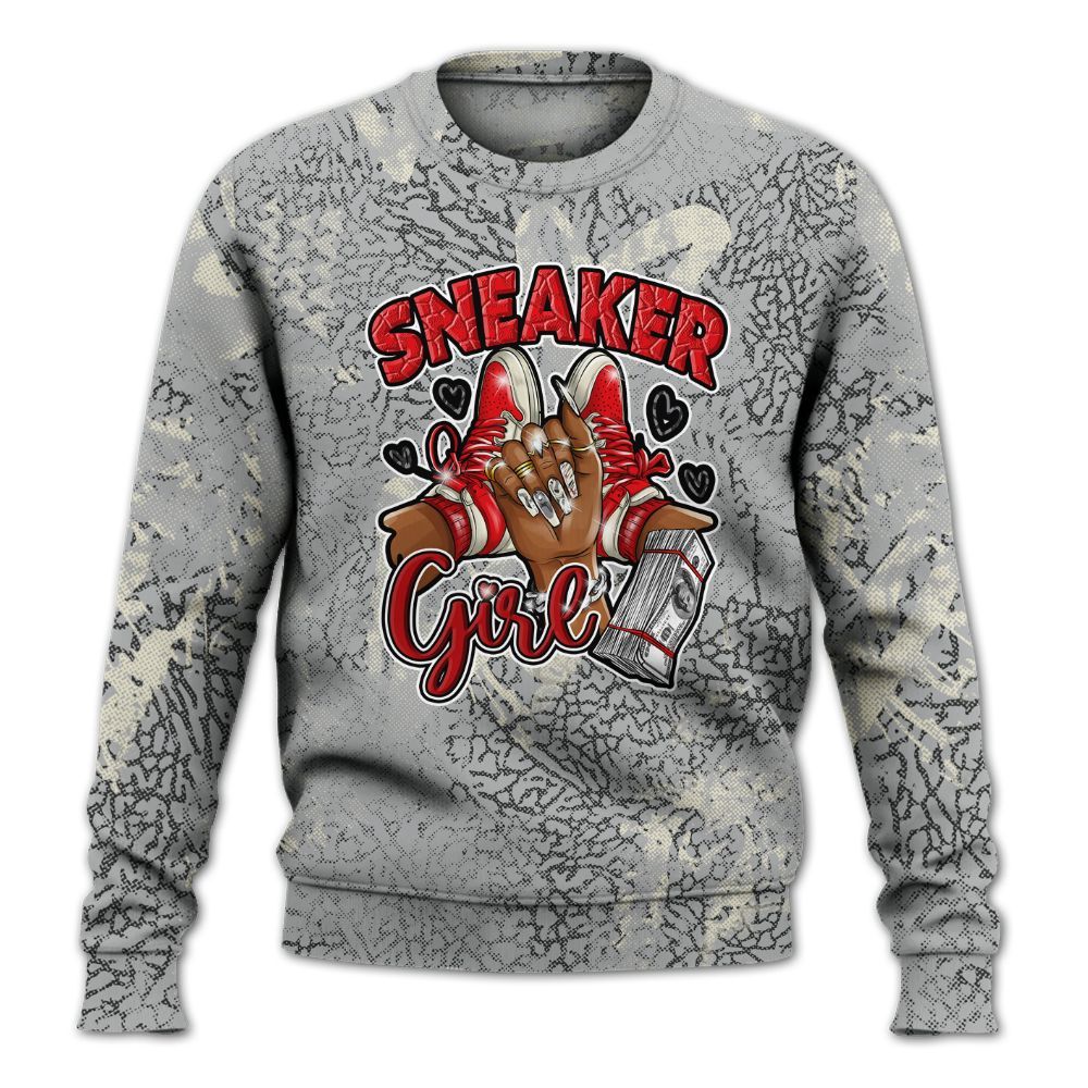 Sweatshirt To Match Cement Grey 3s - Sneakerz Girlz Heart Grunge All Over Print