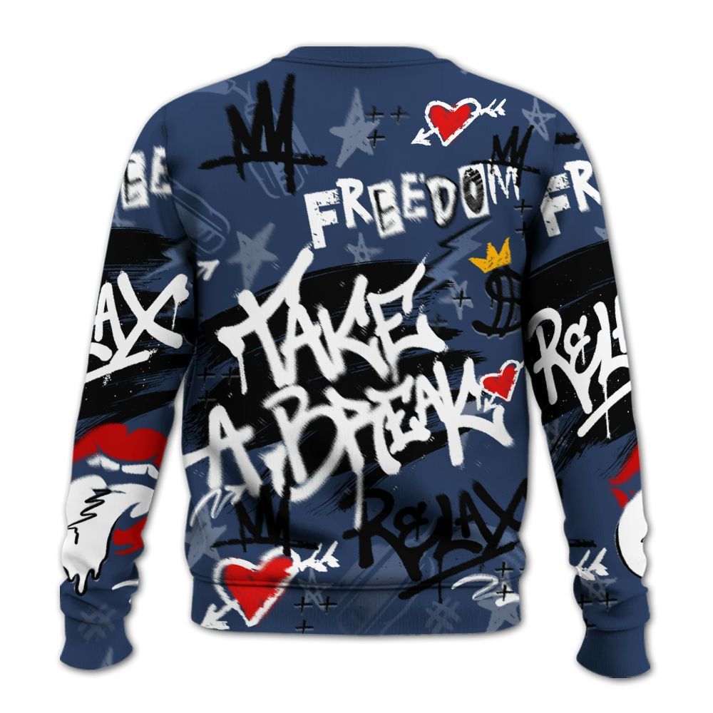 Sweatshirt To Match Low 85 Metallic Blue 1s - Take Break Freedom Graffiti Streetwear All Over Print