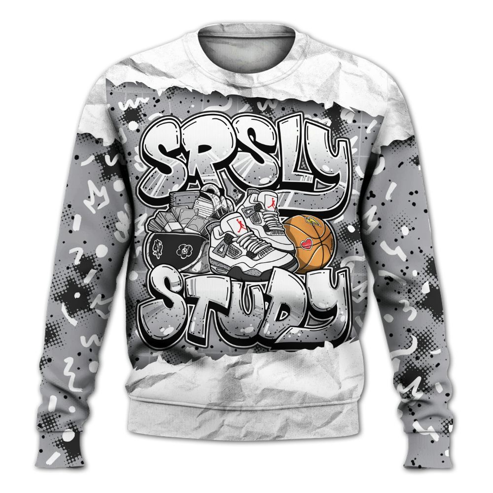 Sweatshirt To Match White Cement 4s - SRSLY Study Doodle All Over Print